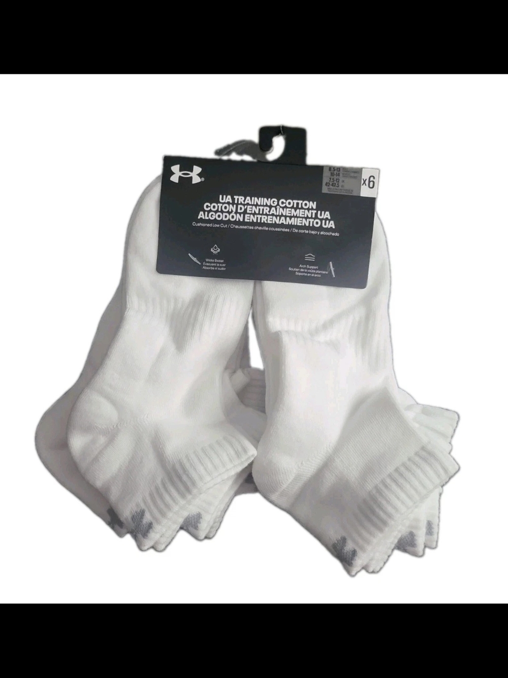 UNDER ARMOUR UA Training Cotton 6 Pairs Men's 8.5-13 White Large Socks